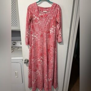 Matti of Lynne Vintage Red White Floral Maxi Muumuu Long Sleeve Boho Dress Sz S
